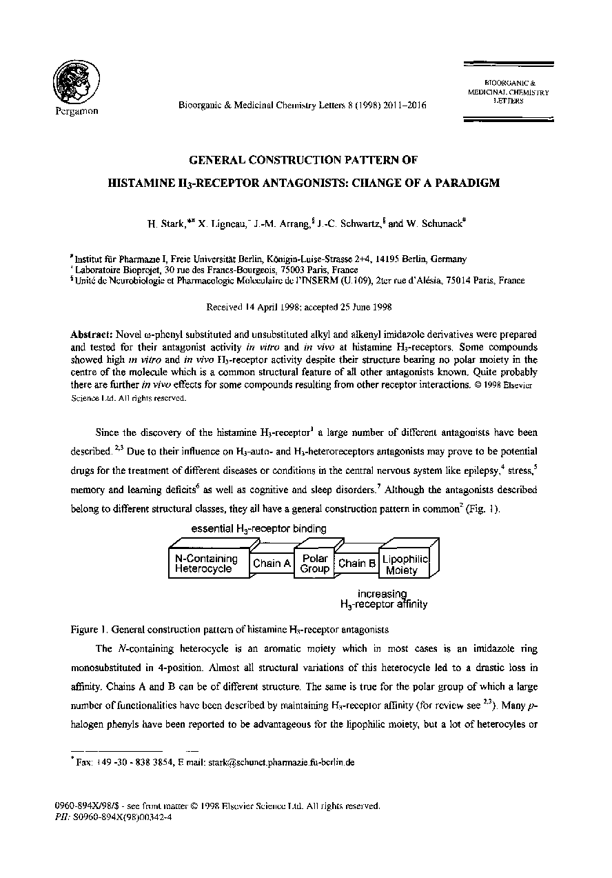 General construction pattern of histamine H3-receptor antagonists: Change of a paradigm