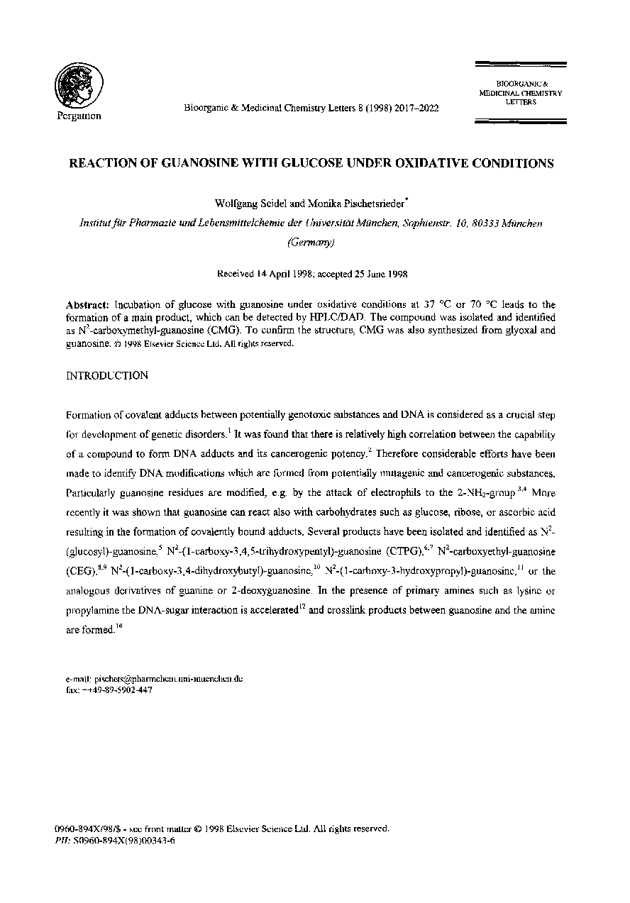 Reaction of guanosine with glucose under oxidative conditions