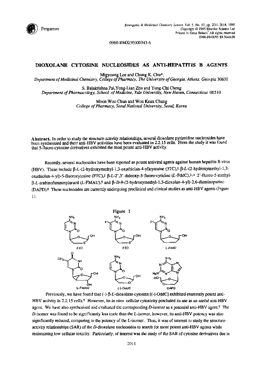 Dioxolane cytosine nucleosides as anti-hepatitis B agents