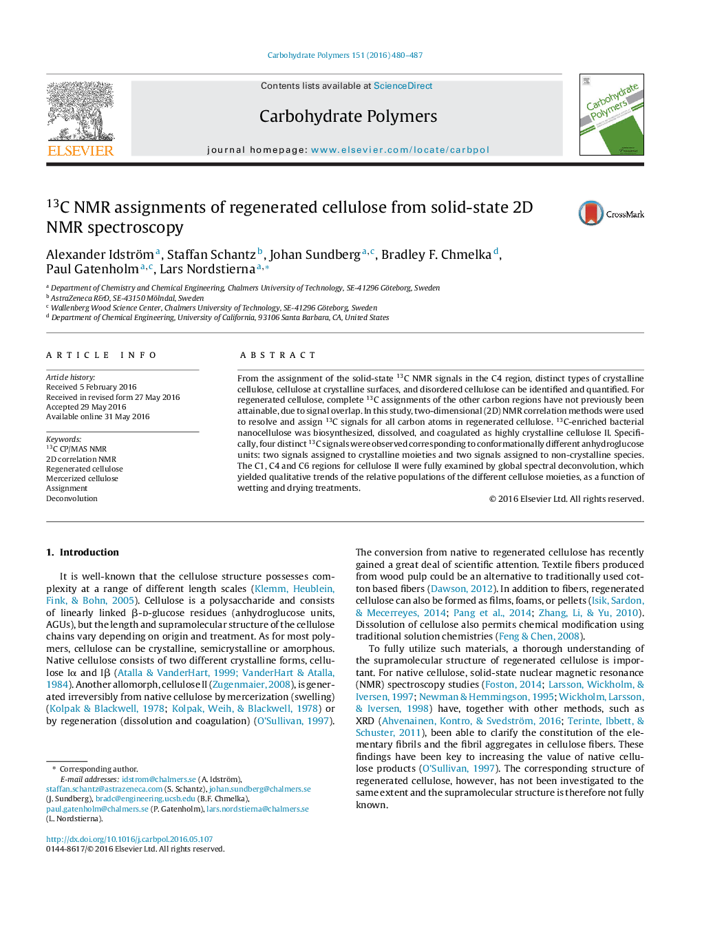 13C NMR assignments of regenerated cellulose from solid-state 2D NMR spectroscopy