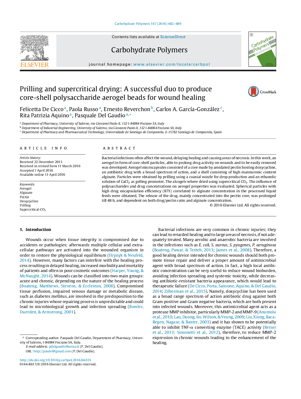 Prilling and supercritical drying: A successful duo to produce core-shell polysaccharide aerogel beads for wound healing