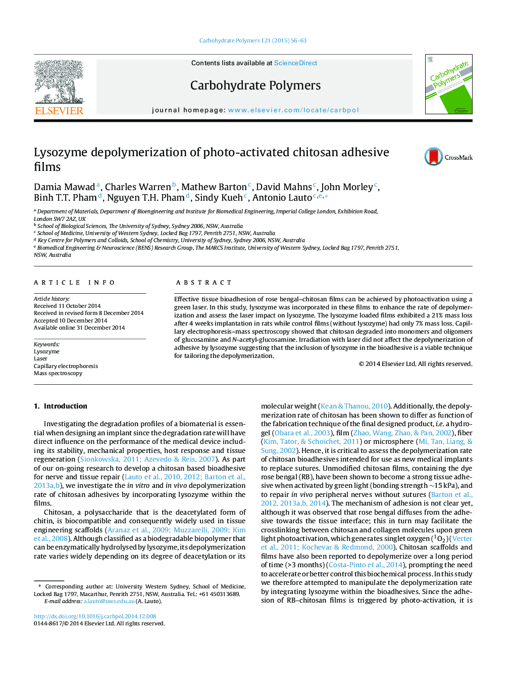 Lysozyme depolymerization of photo-activated chitosan adhesive films