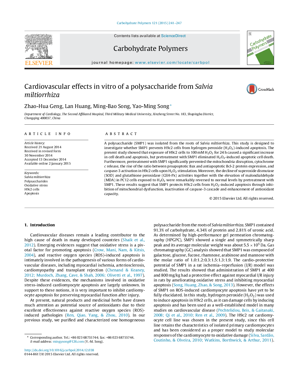 Cardiovascular effects in vitro of a polysaccharide from Salvia miltiorrhiza