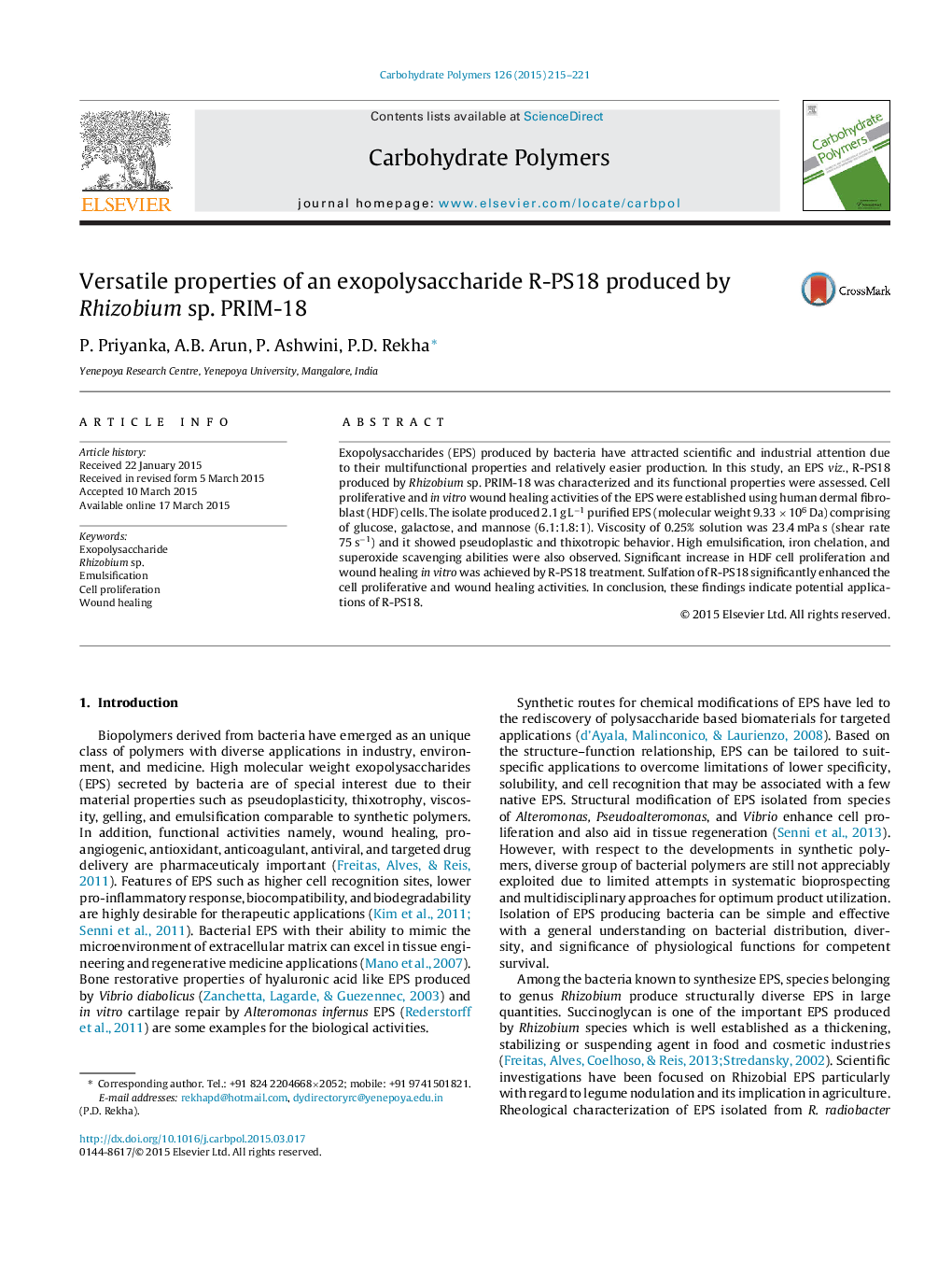 Versatile properties of an exopolysaccharide R-PS18 produced by Rhizobium sp. PRIM-18