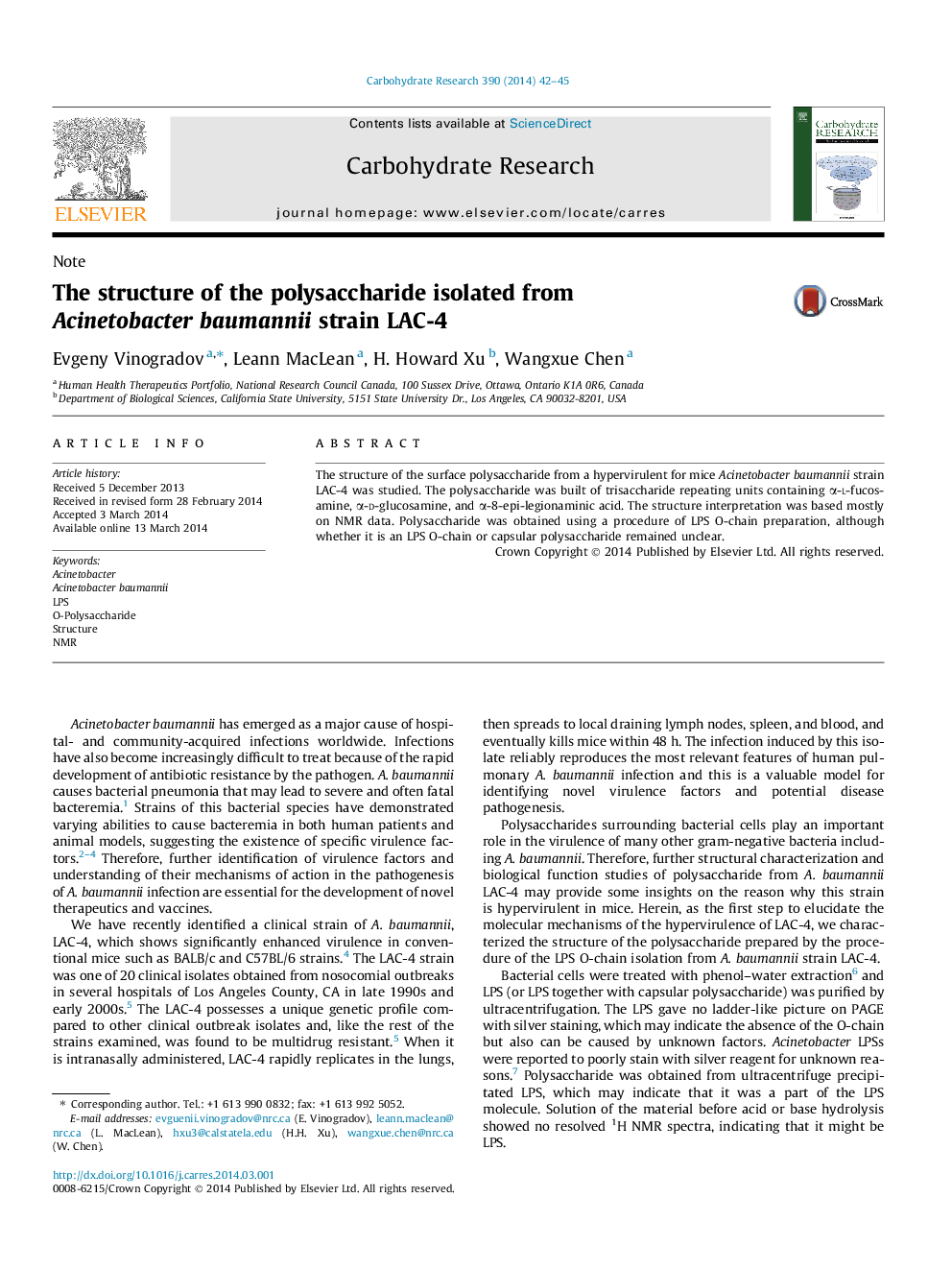 The structure of the polysaccharide isolated from Acinetobacter baumannii strain LAC-4