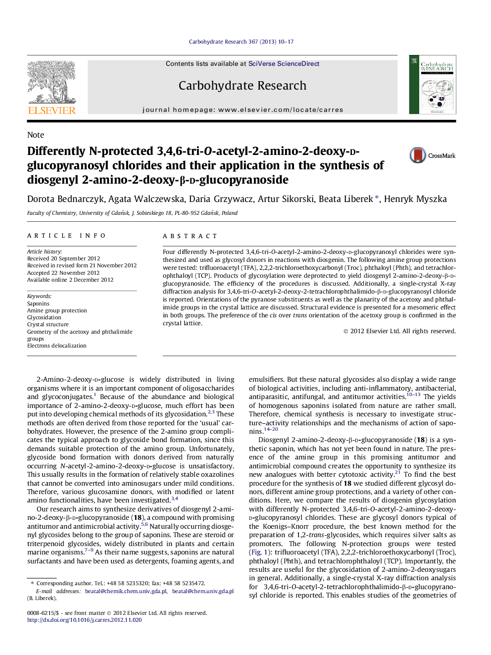 Differently N-protected 3,4,6-tri-O-acetyl-2-amino-2-deoxy-d-glucopyranosyl chlorides and their application in the synthesis of diosgenyl 2-amino-2-deoxy-β-d-glucopyranoside