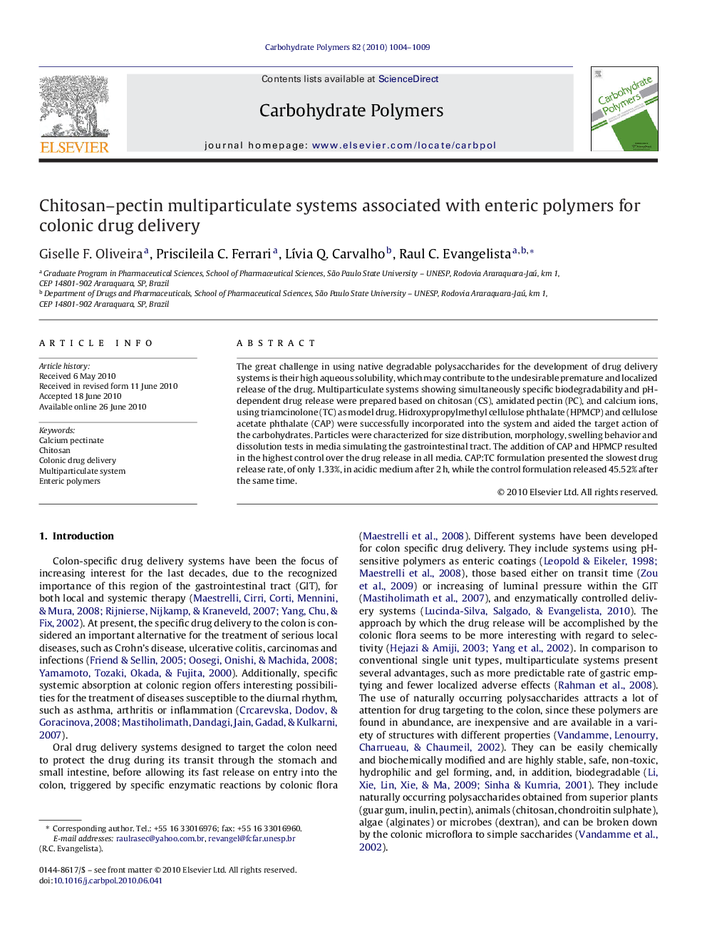 Chitosan–pectin multiparticulate systems associated with enteric polymers for colonic drug delivery