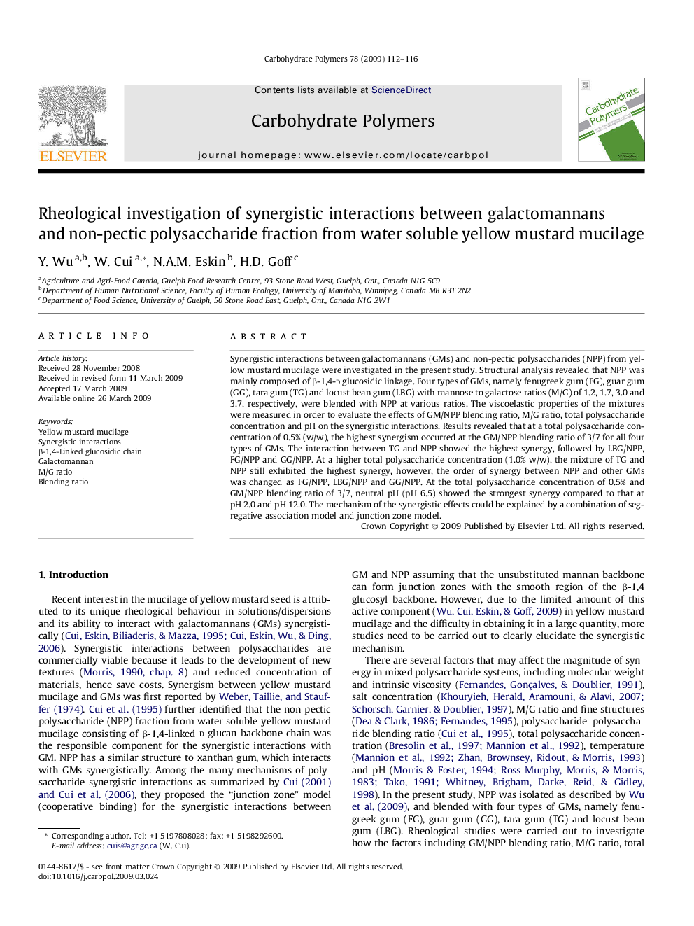 Rheological investigation of synergistic interactions between galactomannans and non-pectic polysaccharide fraction from water soluble yellow mustard mucilage