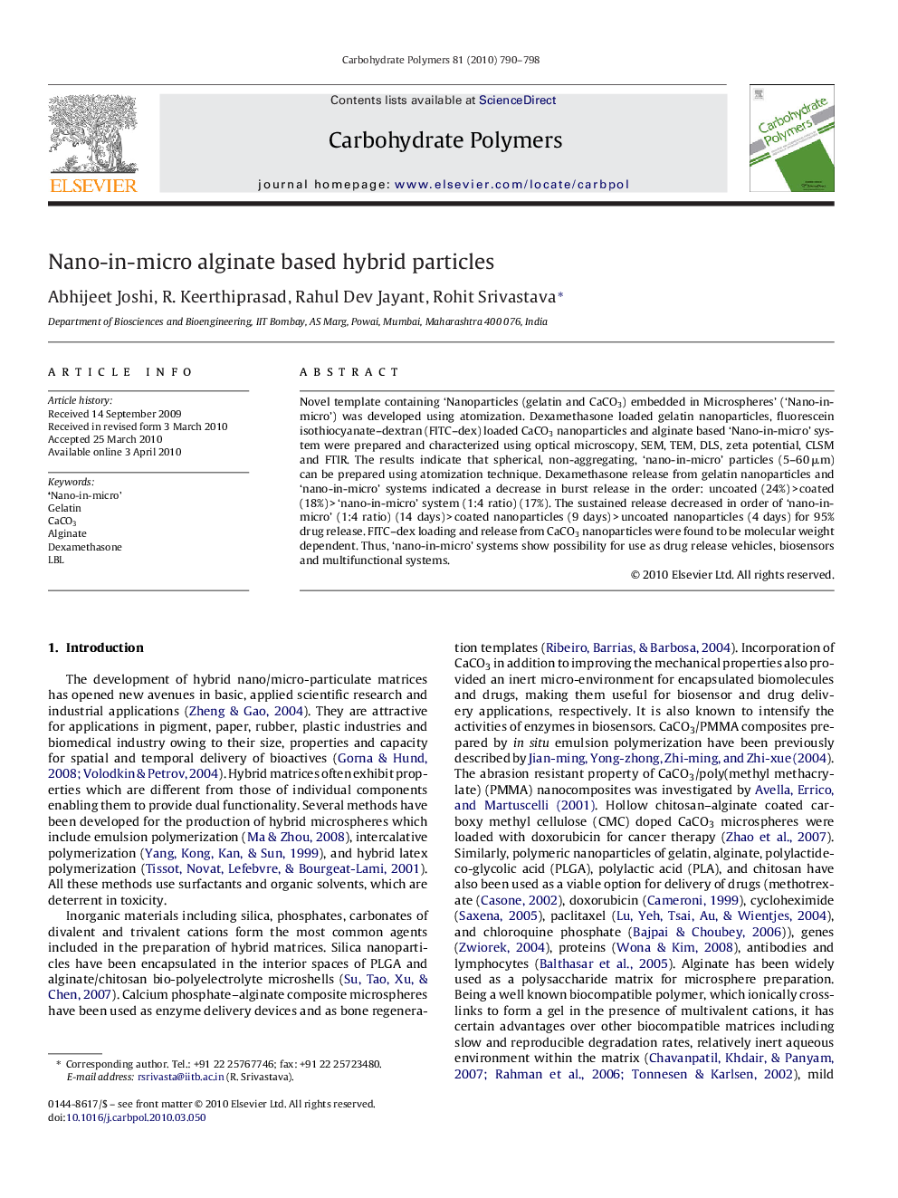 Nano-in-micro alginate based hybrid particles