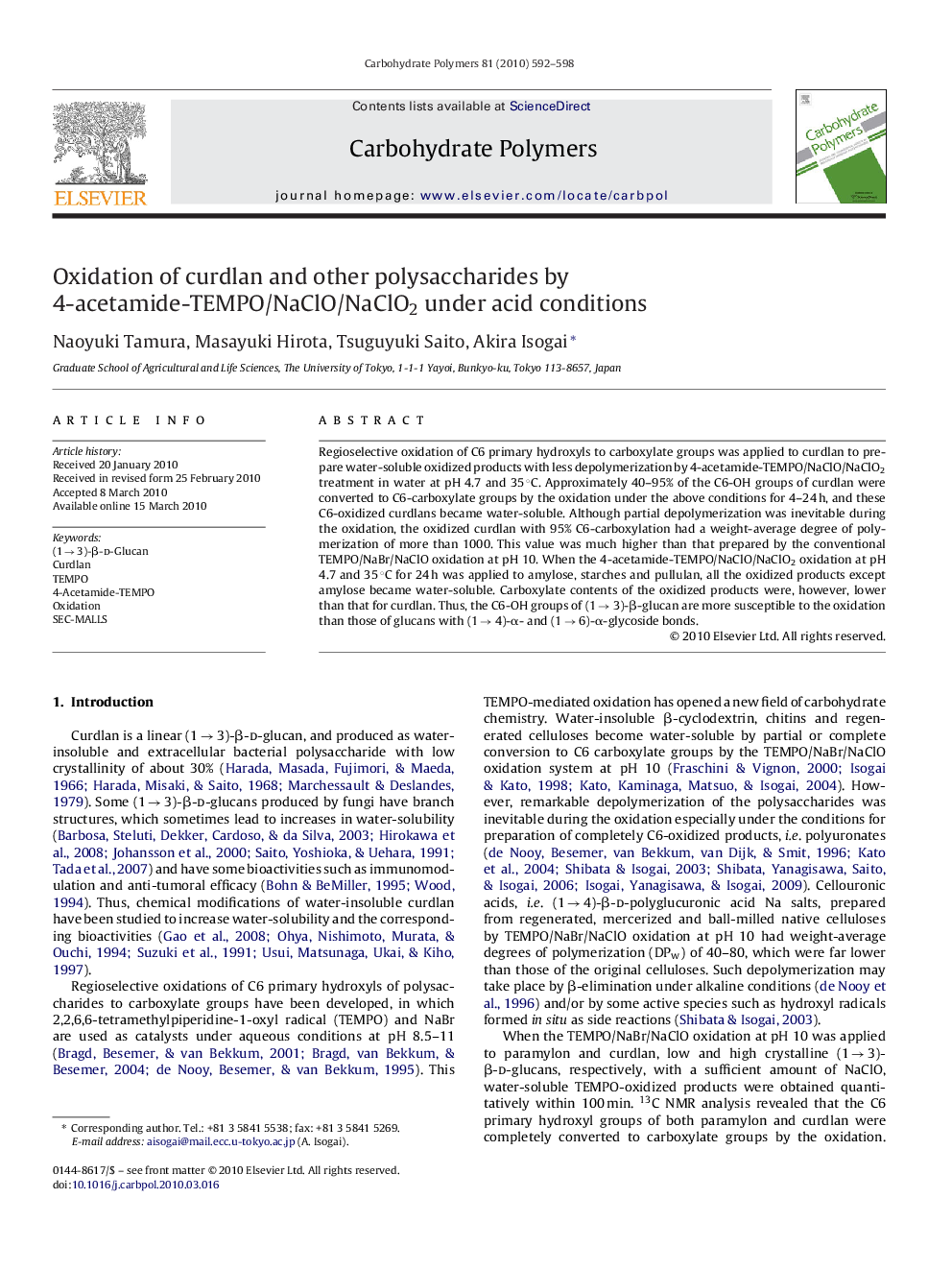 Oxidation of curdlan and other polysaccharides by 4-acetamide-TEMPO/NaClO/NaClO2 under acid conditions