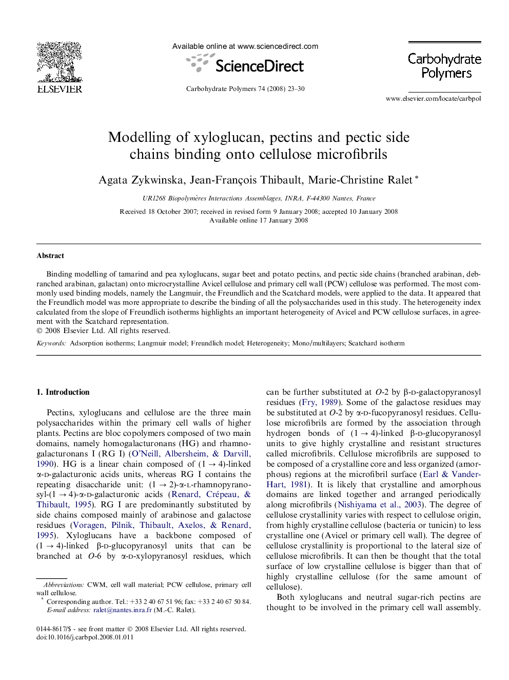 Modelling of xyloglucan, pectins and pectic side chains binding onto cellulose microfibrils