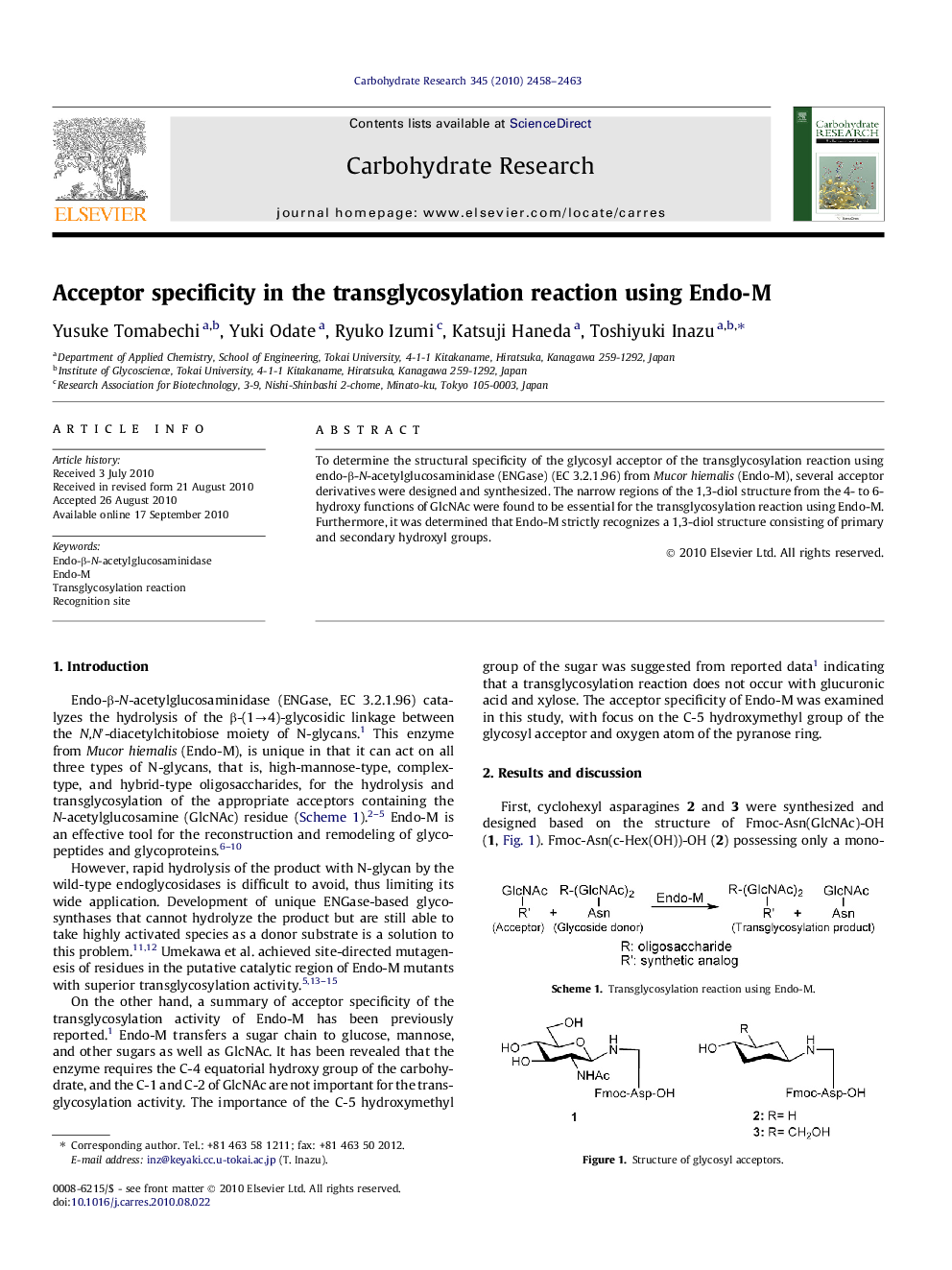 Acceptor specificity in the transglycosylation reaction using Endo-M