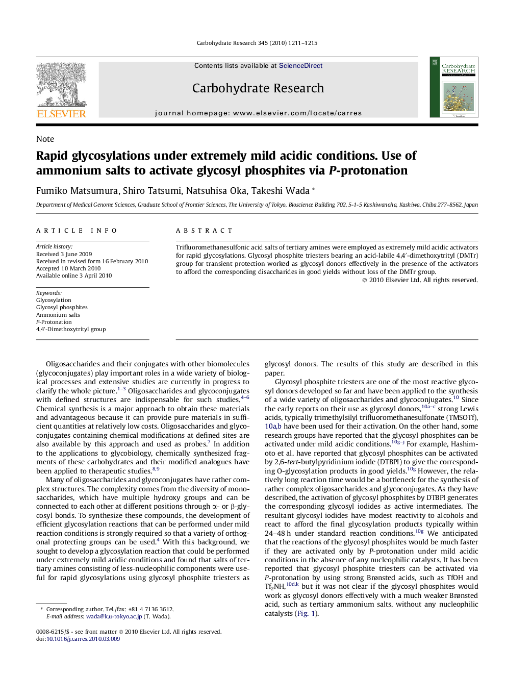 Rapid glycosylations under extremely mild acidic conditions. Use of ammonium salts to activate glycosyl phosphites via P-protonation