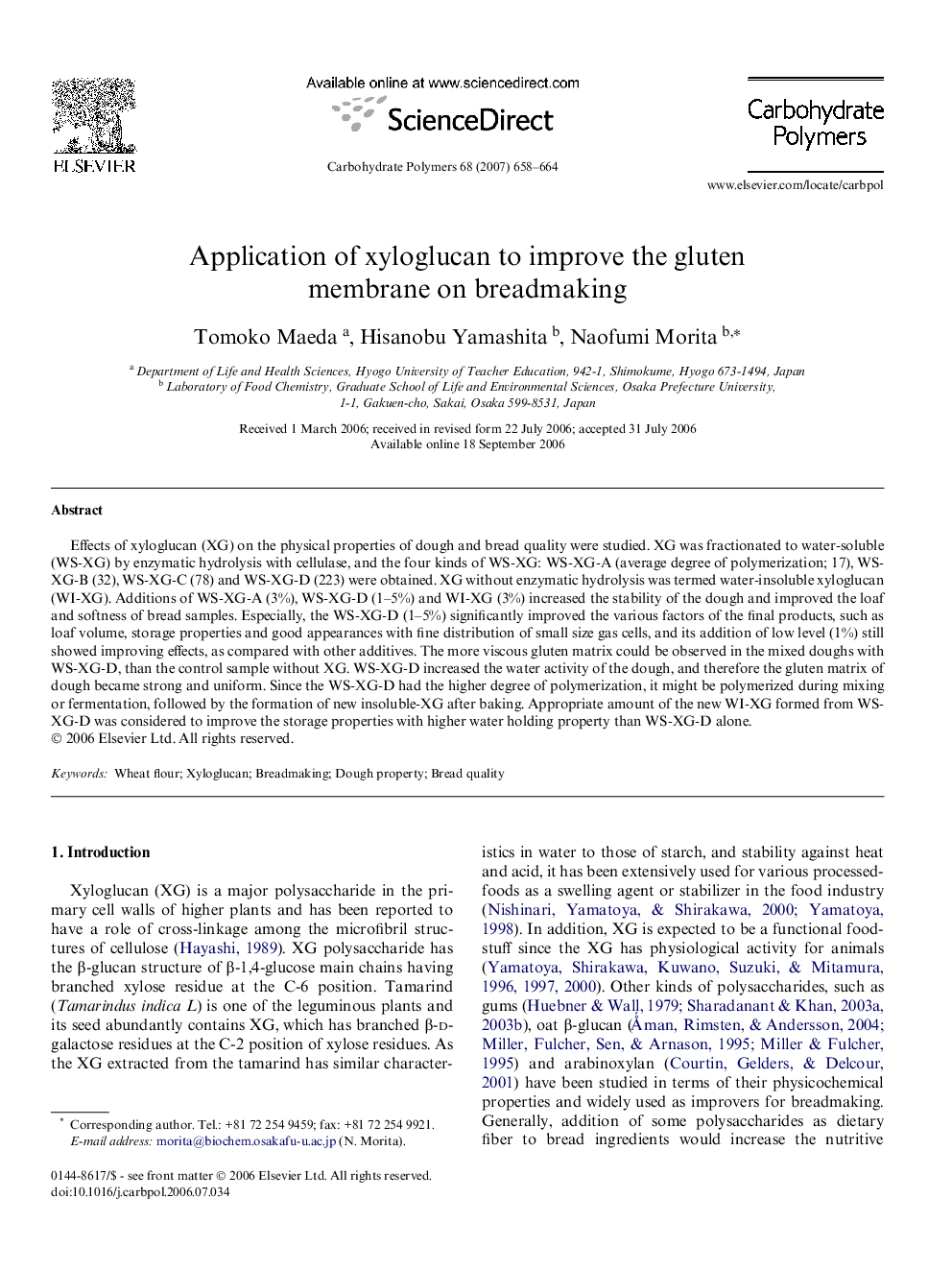 Application of xyloglucan to improve the gluten membrane on breadmaking