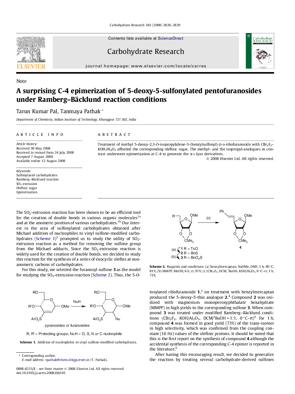 A surprising C-4 epimerization of 5-deoxy-5-sulfonylated pentofuranosides under Ramberg–Bäcklund reaction conditions