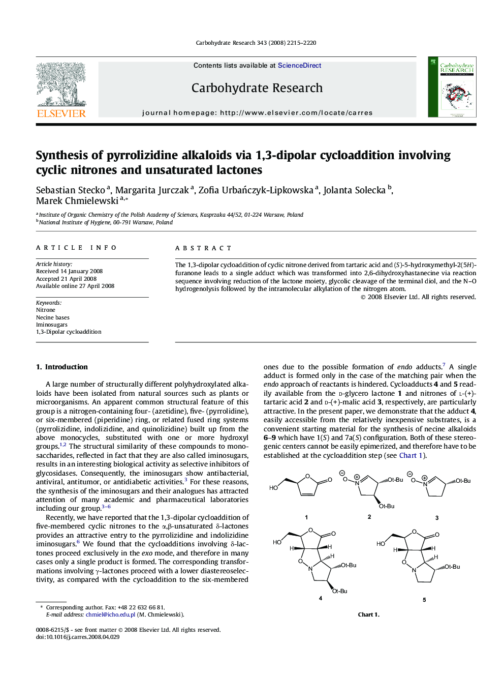 Synthesis of pyrrolizidine alkaloids via 1,3-dipolar cycloaddition involving cyclic nitrones and unsaturated lactones