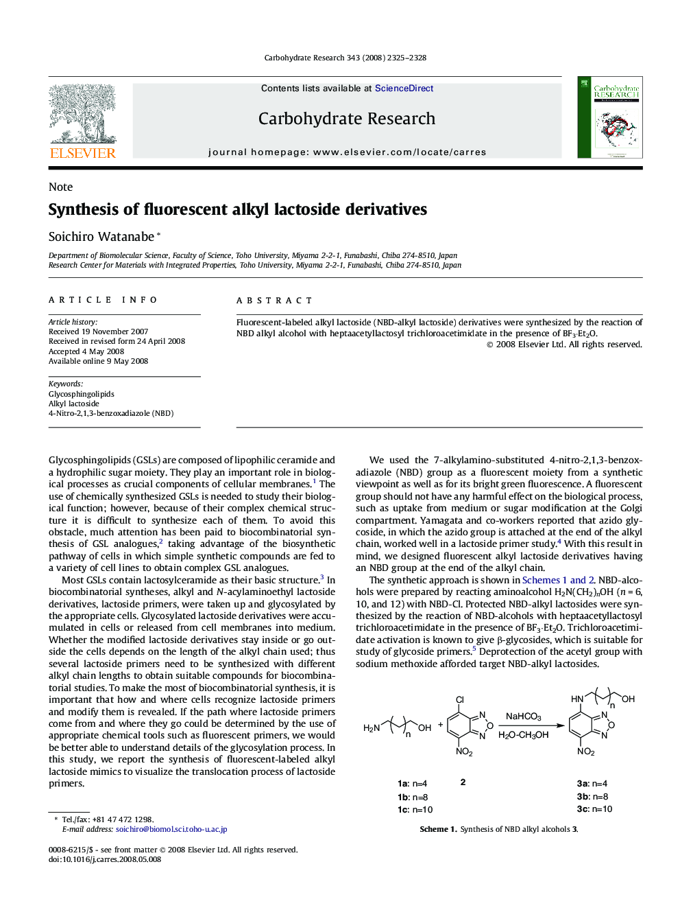 Synthesis of fluorescent alkyl lactoside derivatives