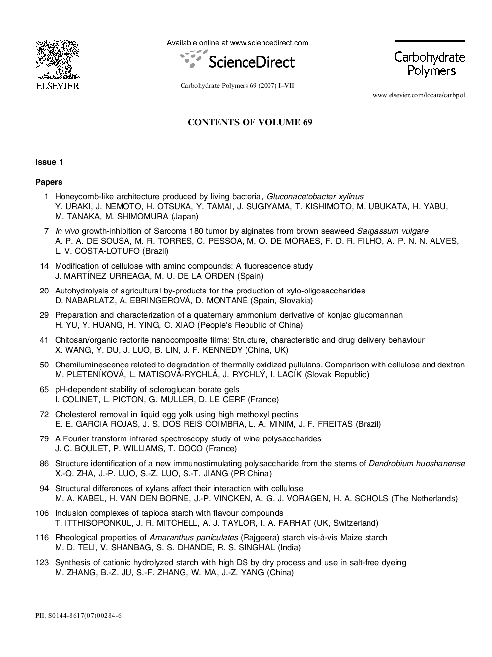 Contents of Volume 69