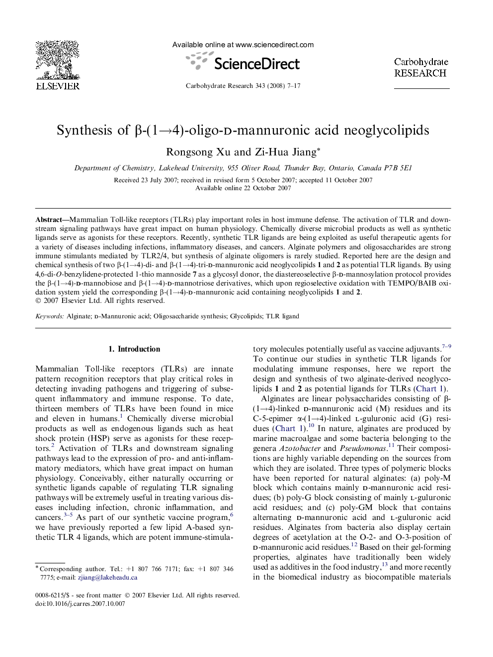 Synthesis of β-(1→4)-oligo-d-mannuronic acid neoglycolipids