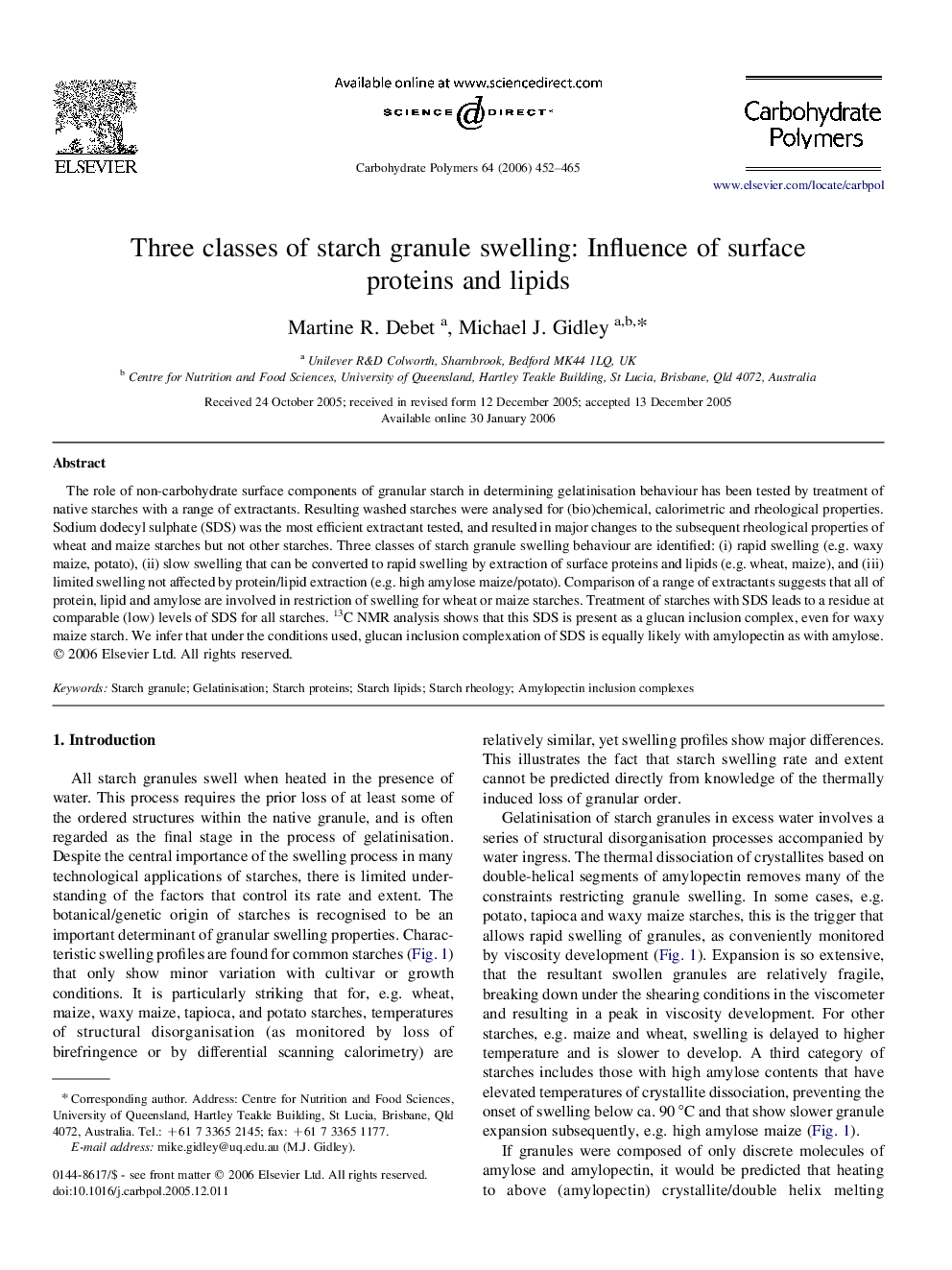 Three classes of starch granule swelling: Influence of surface proteins and lipids