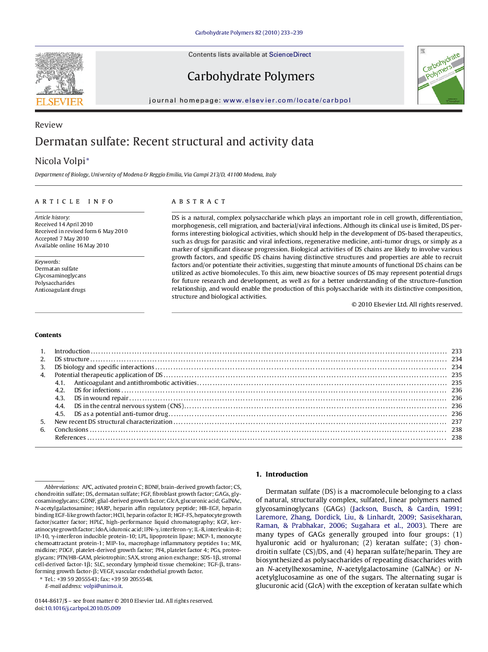 Dermatan sulfate: Recent structural and activity data