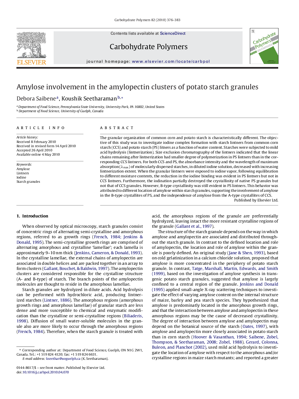 Amylose involvement in the amylopectin clusters of potato starch granules