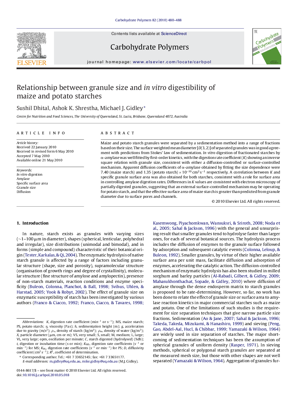 Relationship between granule size and in vitro digestibility of maize and potato starches