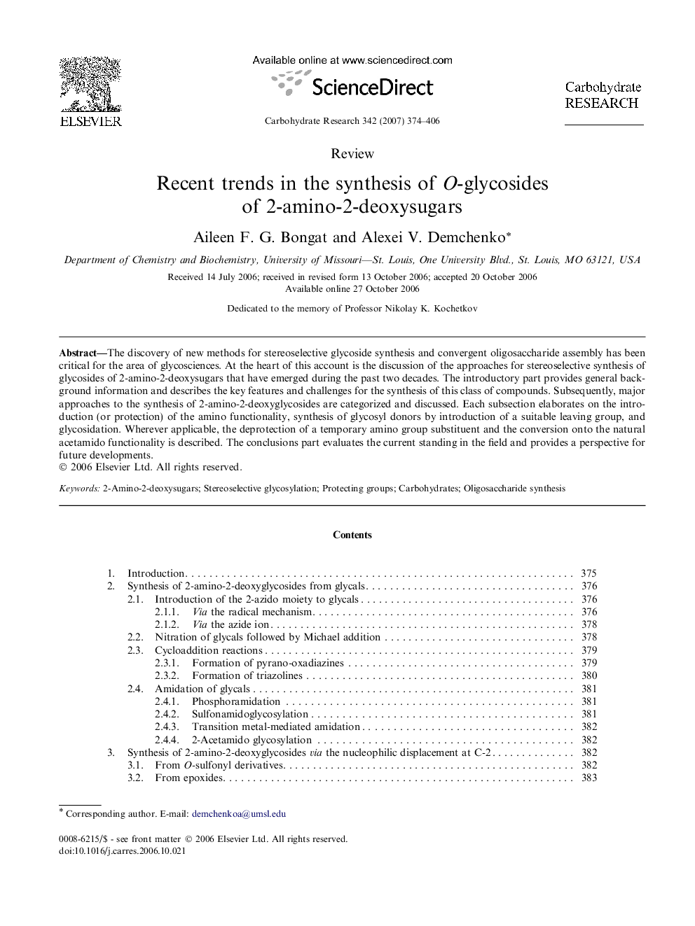 Recent trends in the synthesis of O-glycosides of 2-amino-2-deoxysugars