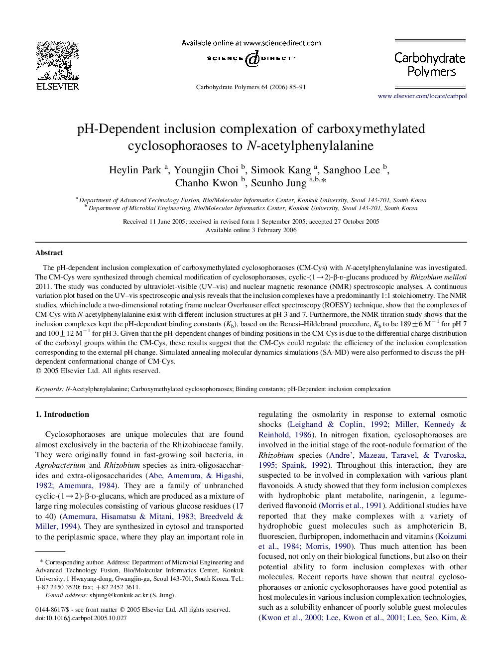 pH-Dependent inclusion complexation of carboxymethylated cyclosophoraoses to N-acetylphenylalanine