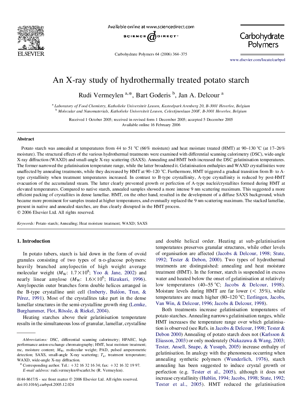 An X-ray study of hydrothermally treated potato starch