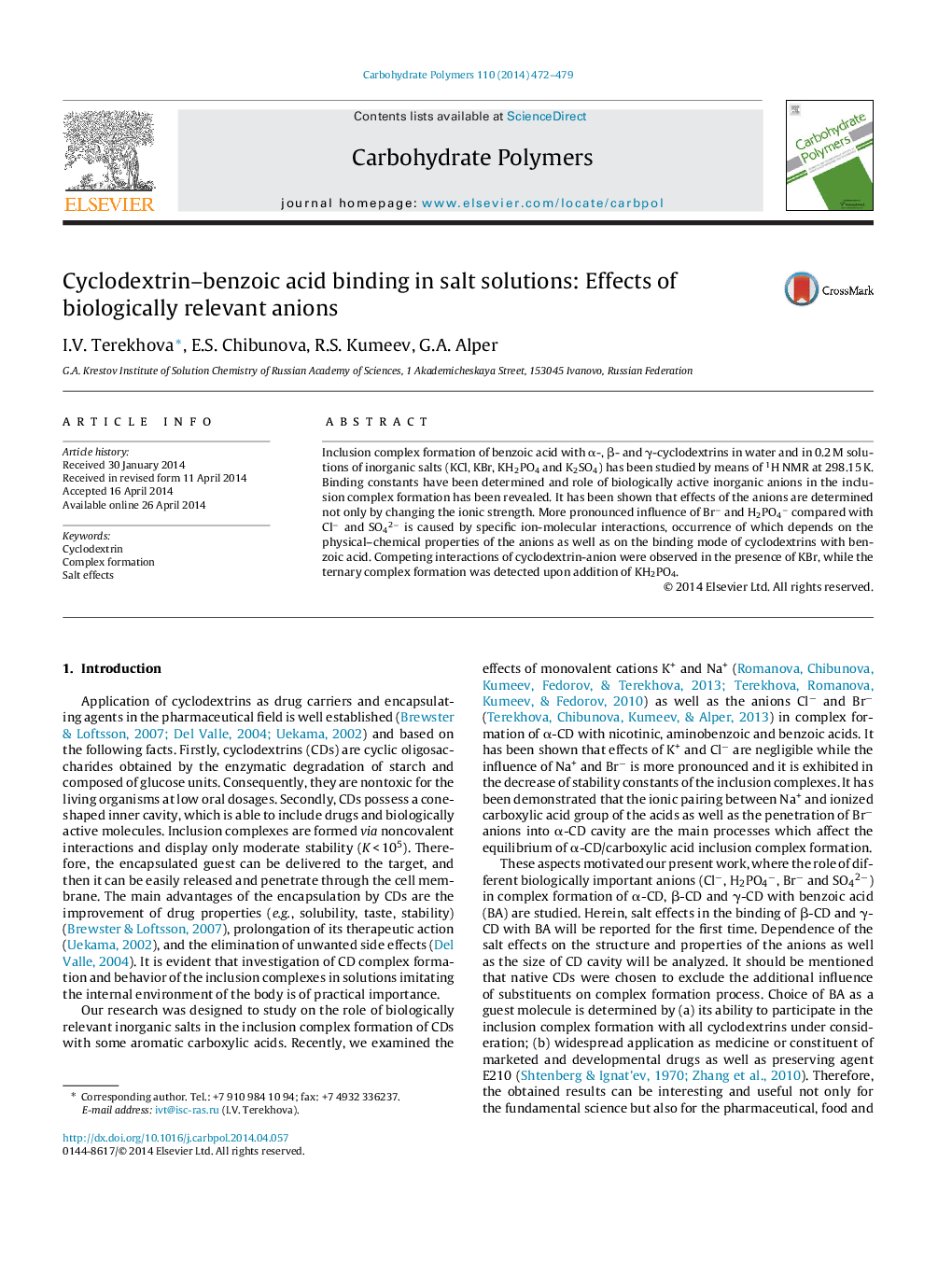 Cyclodextrin–benzoic acid binding in salt solutions: Effects of biologically relevant anions