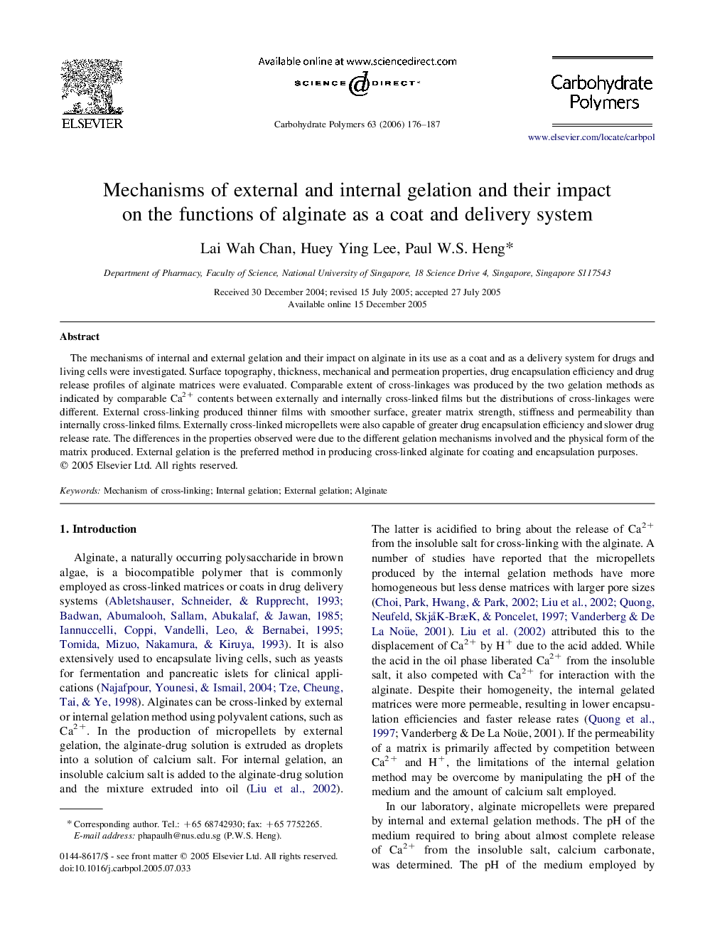 Mechanisms of external and internal gelation and their impact on the functions of alginate as a coat and delivery system