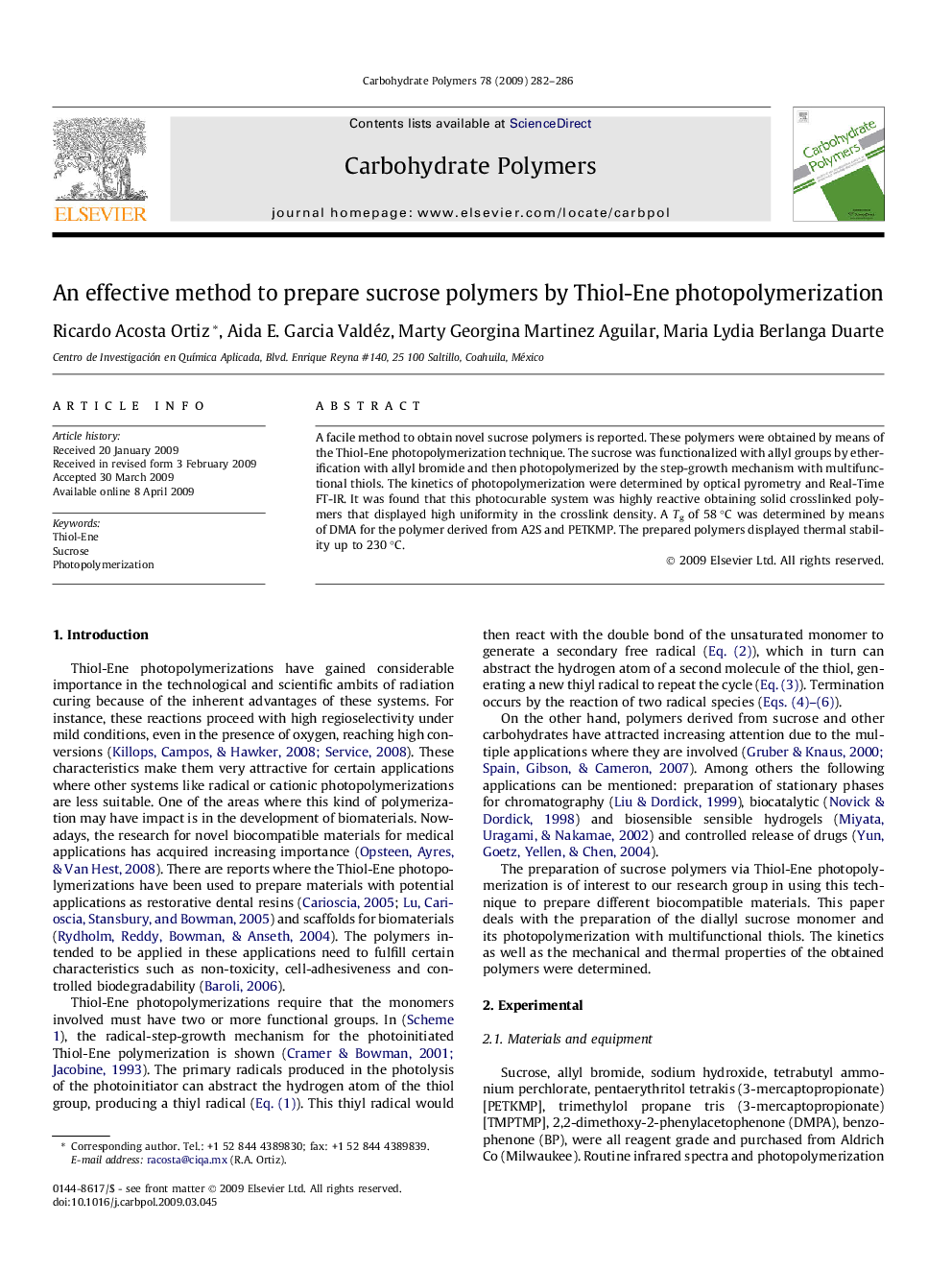 An effective method to prepare sucrose polymers by Thiol-Ene photopolymerization