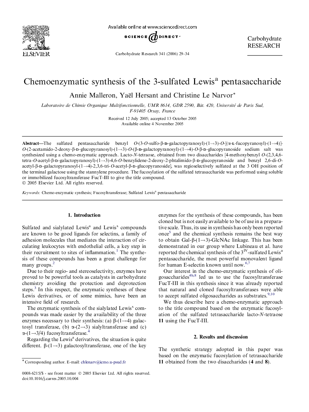 Chemoenzymatic synthesis of the 3-sulfated Lewisa pentasaccharide