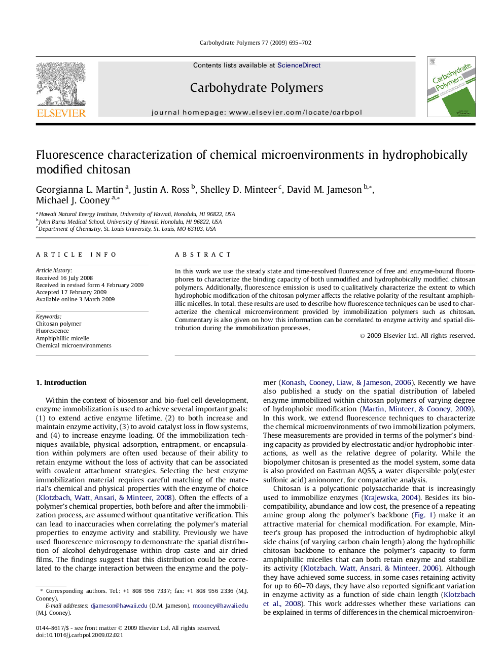 Fluorescence characterization of chemical microenvironments in hydrophobically modified chitosan