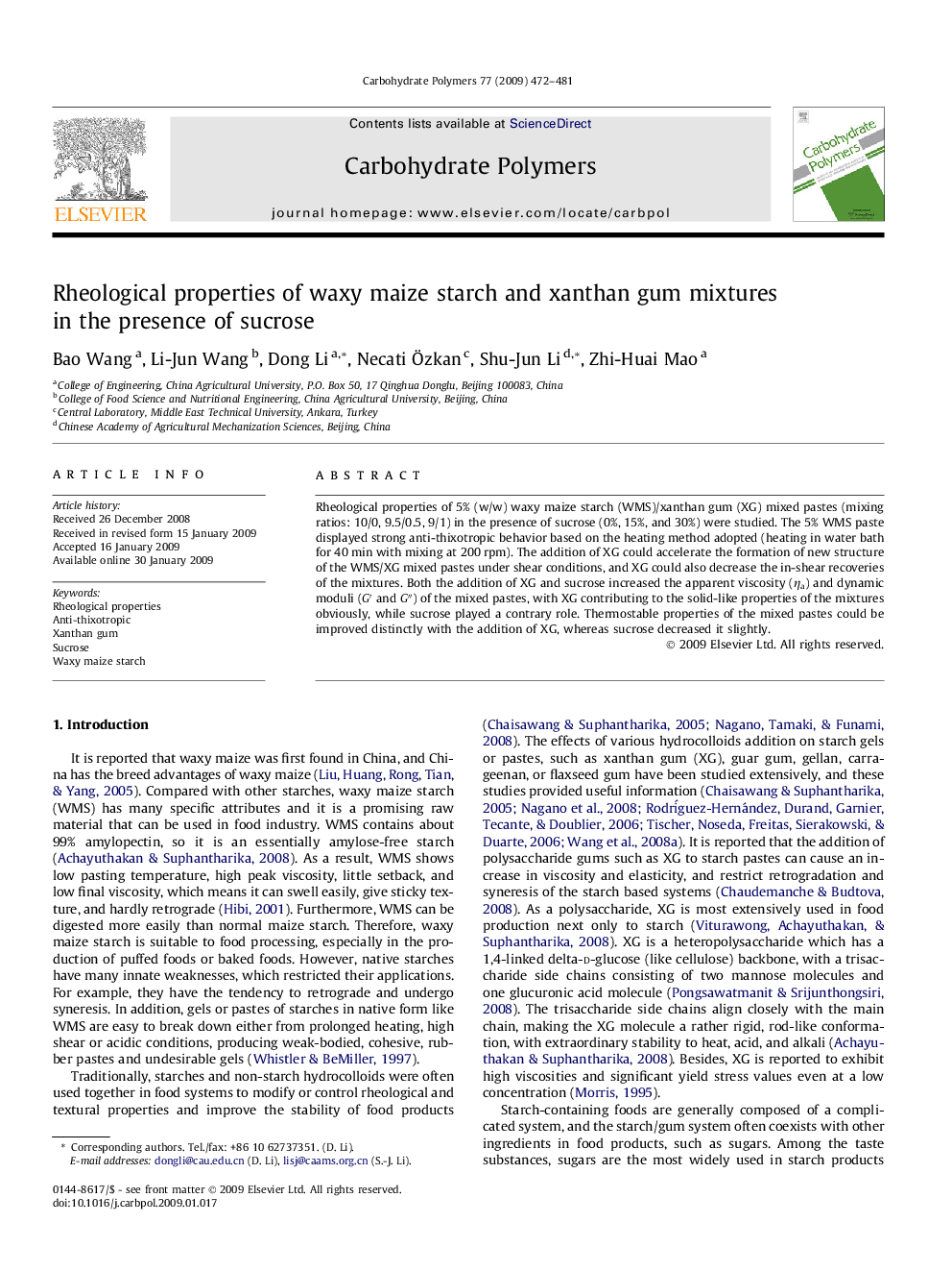 Rheological properties of waxy maize starch and xanthan gum mixtures in the presence of sucrose