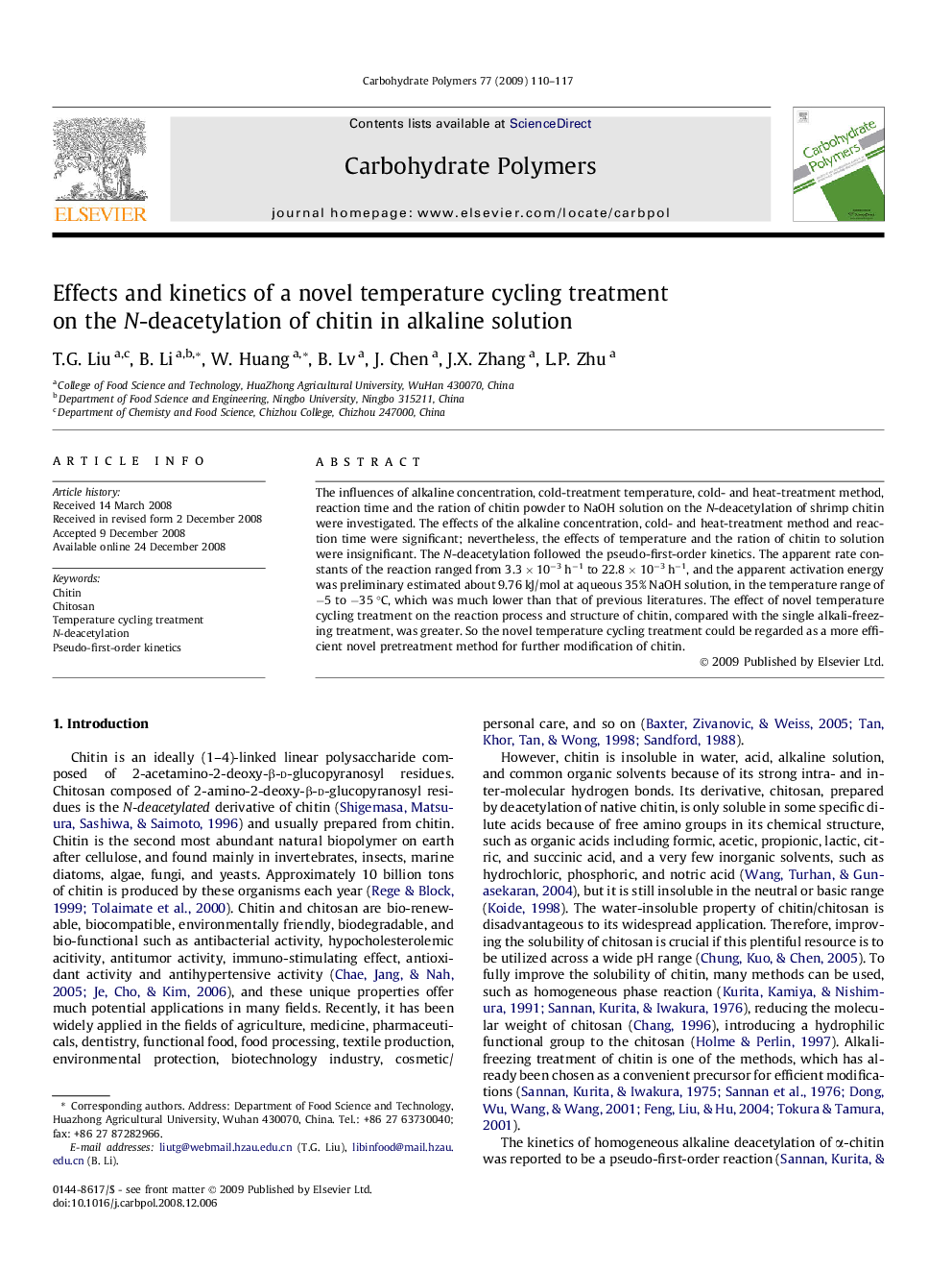 Effects and kinetics of a novel temperature cycling treatment on the N-deacetylation of chitin in alkaline solution