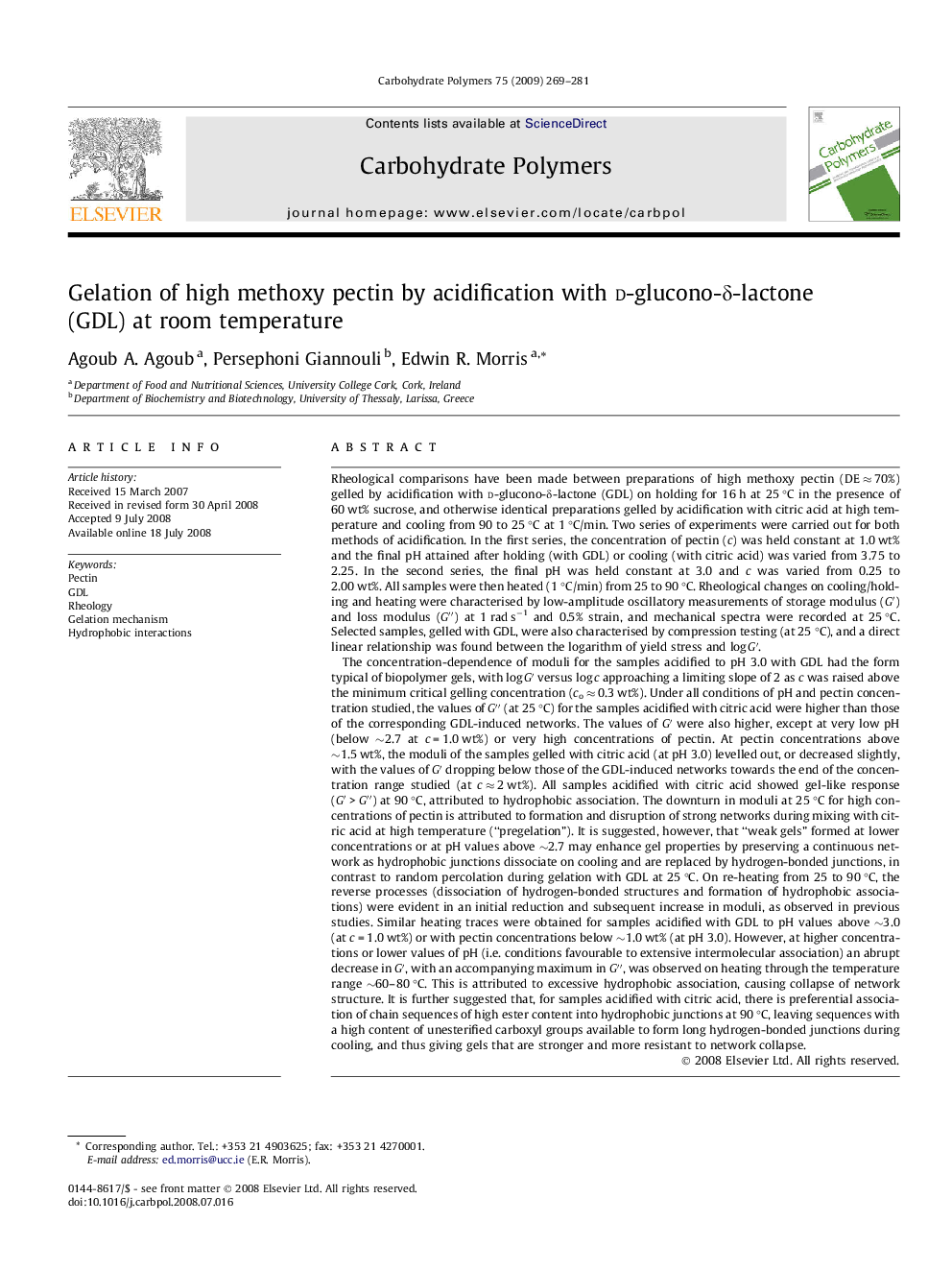 Gelation of high methoxy pectin by acidification with d-glucono-δ-lactone (GDL) at room temperature