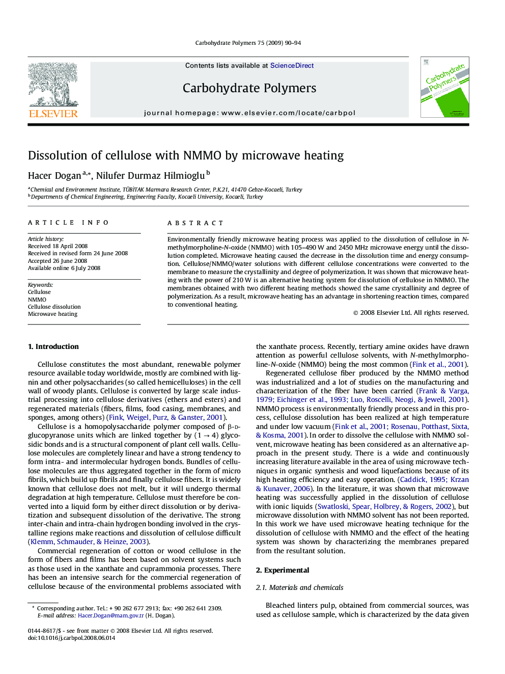 Dissolution of cellulose with NMMO by microwave heating