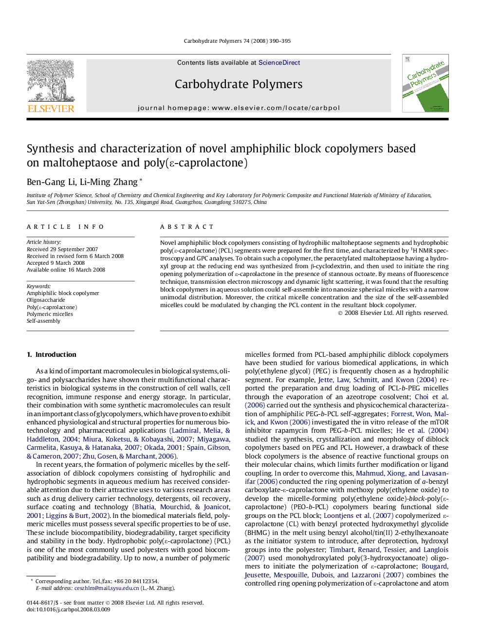 Synthesis and characterization of novel amphiphilic block copolymers based on maltoheptaose and poly(ε-caprolactone)