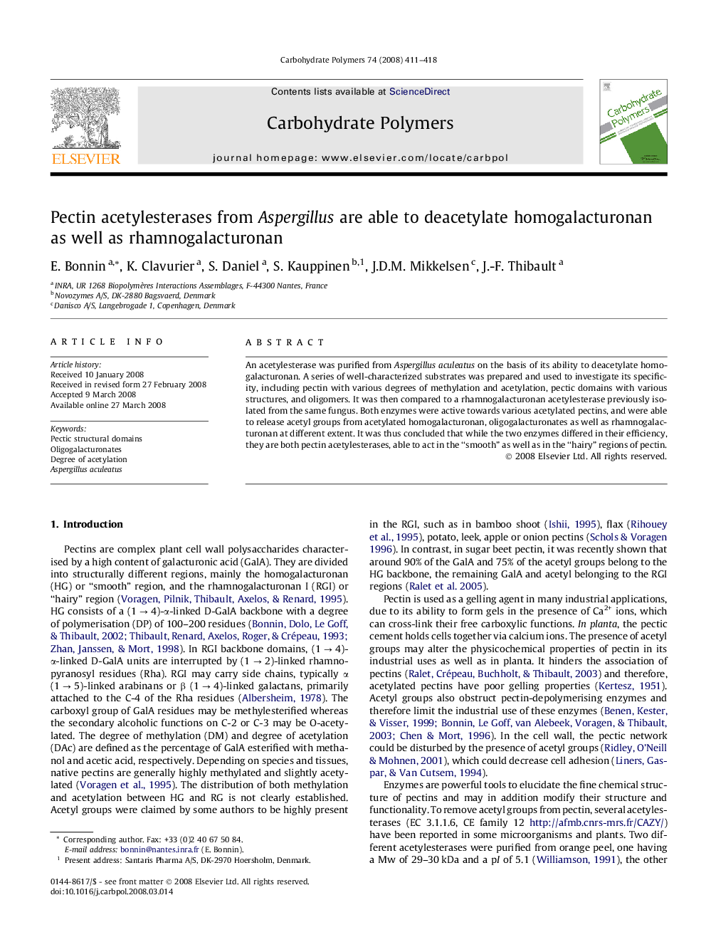 Pectin acetylesterases from Aspergillus are able to deacetylate homogalacturonan as well as rhamnogalacturonan