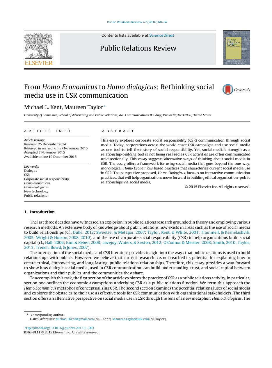 From Homo Economicus to Homo dialogicus: Rethinking social media use in CSR communication