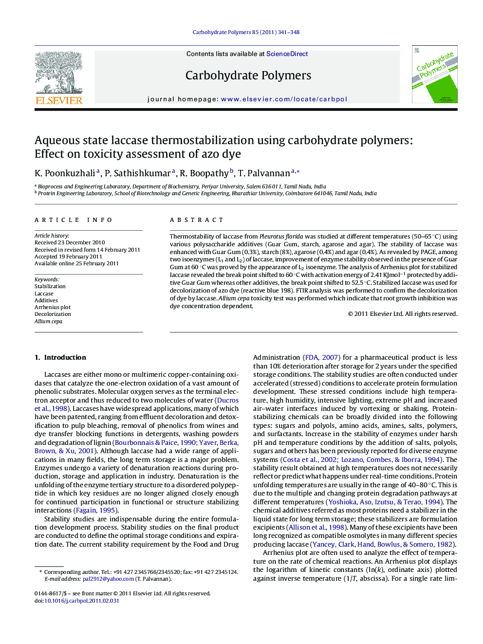 Aqueous state laccase thermostabilization using carbohydrate polymers: Effect on toxicity assessment of azo dye