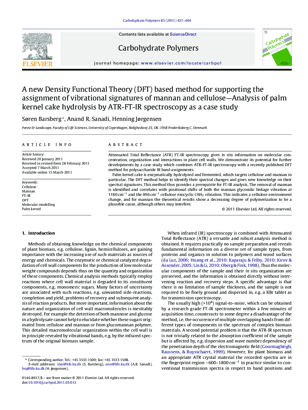 A new Density Functional Theory (DFT) based method for supporting the assignment of vibrational signatures of mannan and cellulose—Analysis of palm kernel cake hydrolysis by ATR-FT-IR spectroscopy as a case study