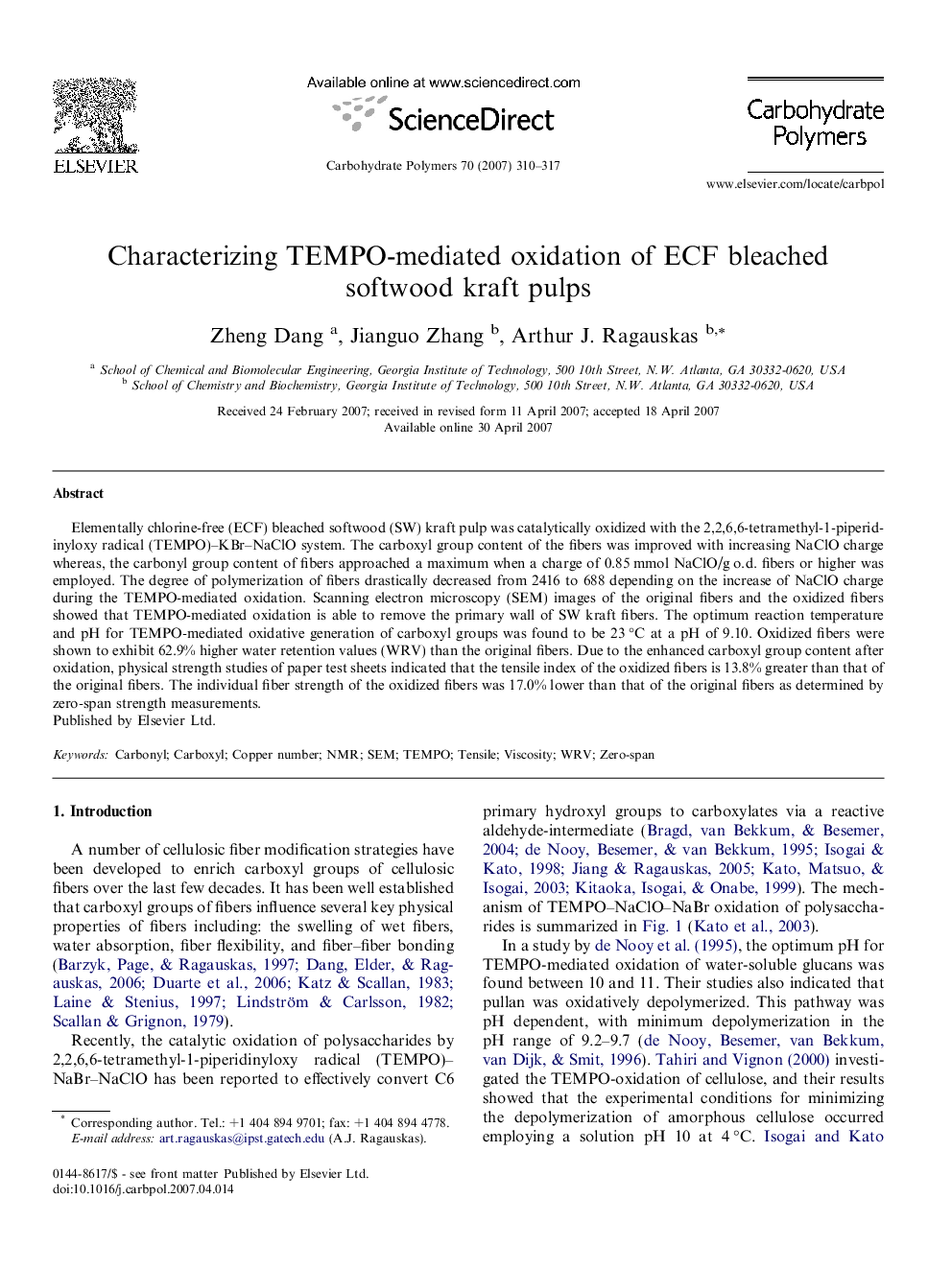 Characterizing TEMPO-mediated oxidation of ECF bleached softwood kraft pulps