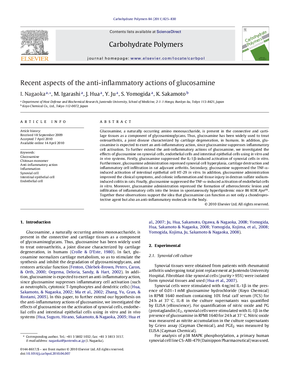 Recent aspects of the anti-inflammatory actions of glucosamine