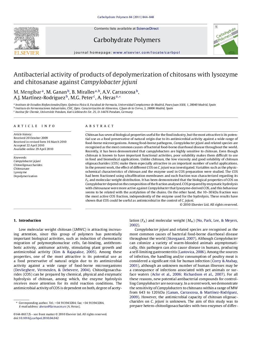 Antibacterial activity of products of depolymerization of chitosans with lysozyme and chitosanase against Campylobacter jejuni