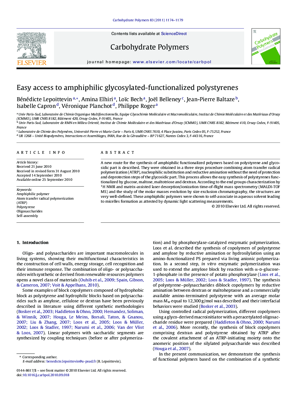 Easy access to amphiphilic glycosylated-functionalized polystyrenes