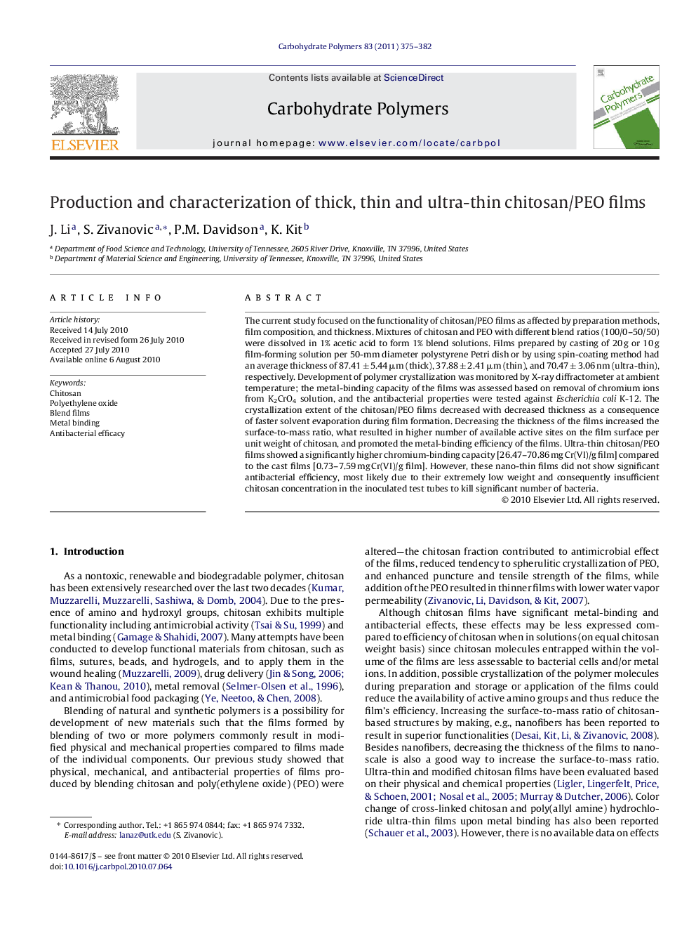 Production and characterization of thick, thin and ultra-thin chitosan/PEO films