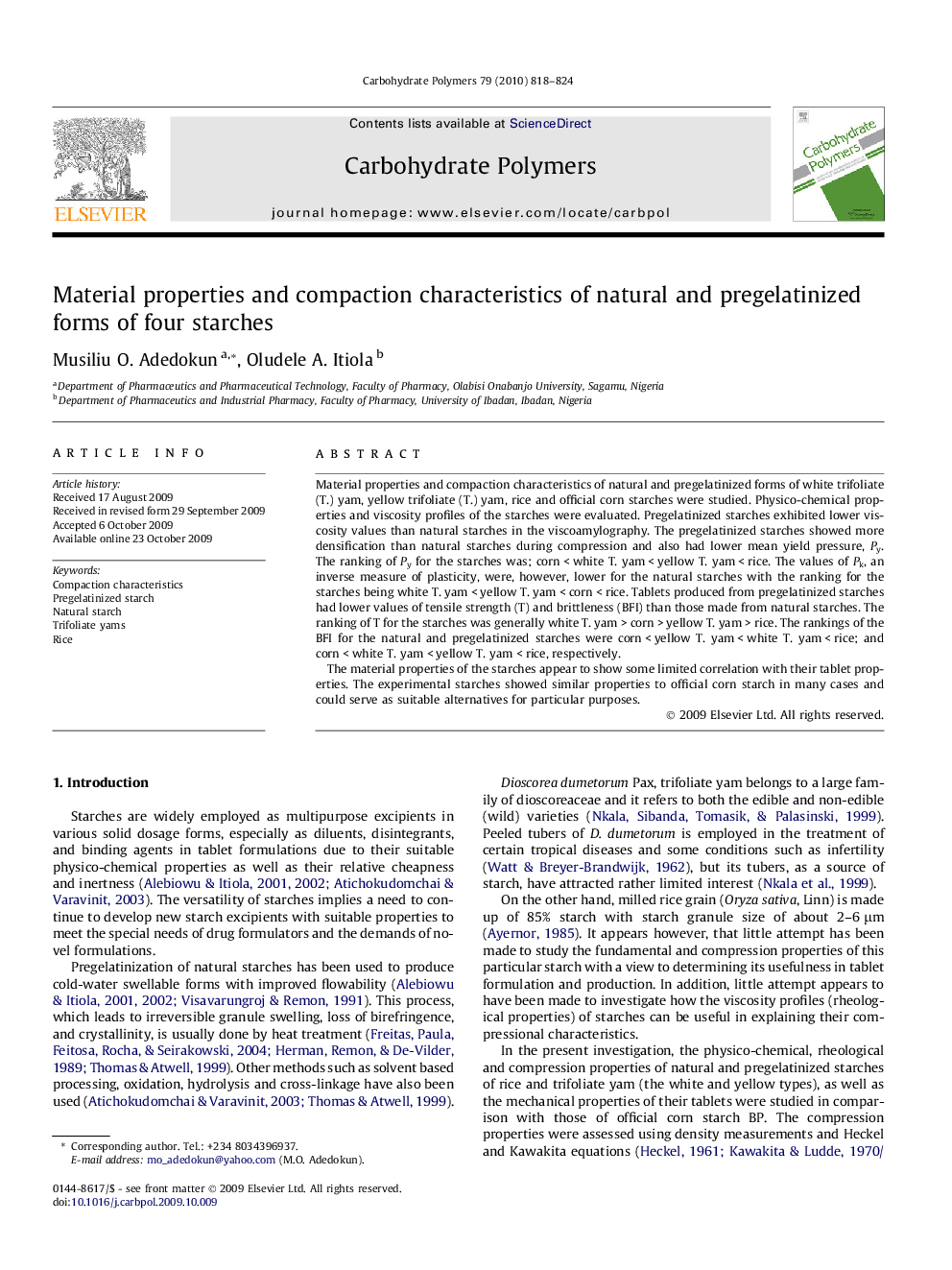 Material properties and compaction characteristics of natural and pregelatinized forms of four starches